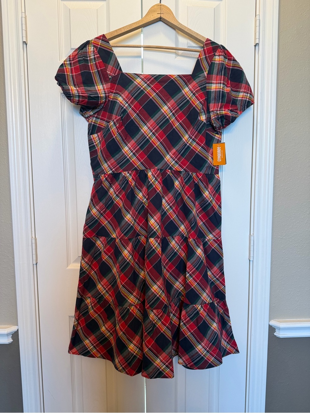 Gymboree Red Plaid Puff-Sleeve Square-Neck Dress fall apple orchard collection